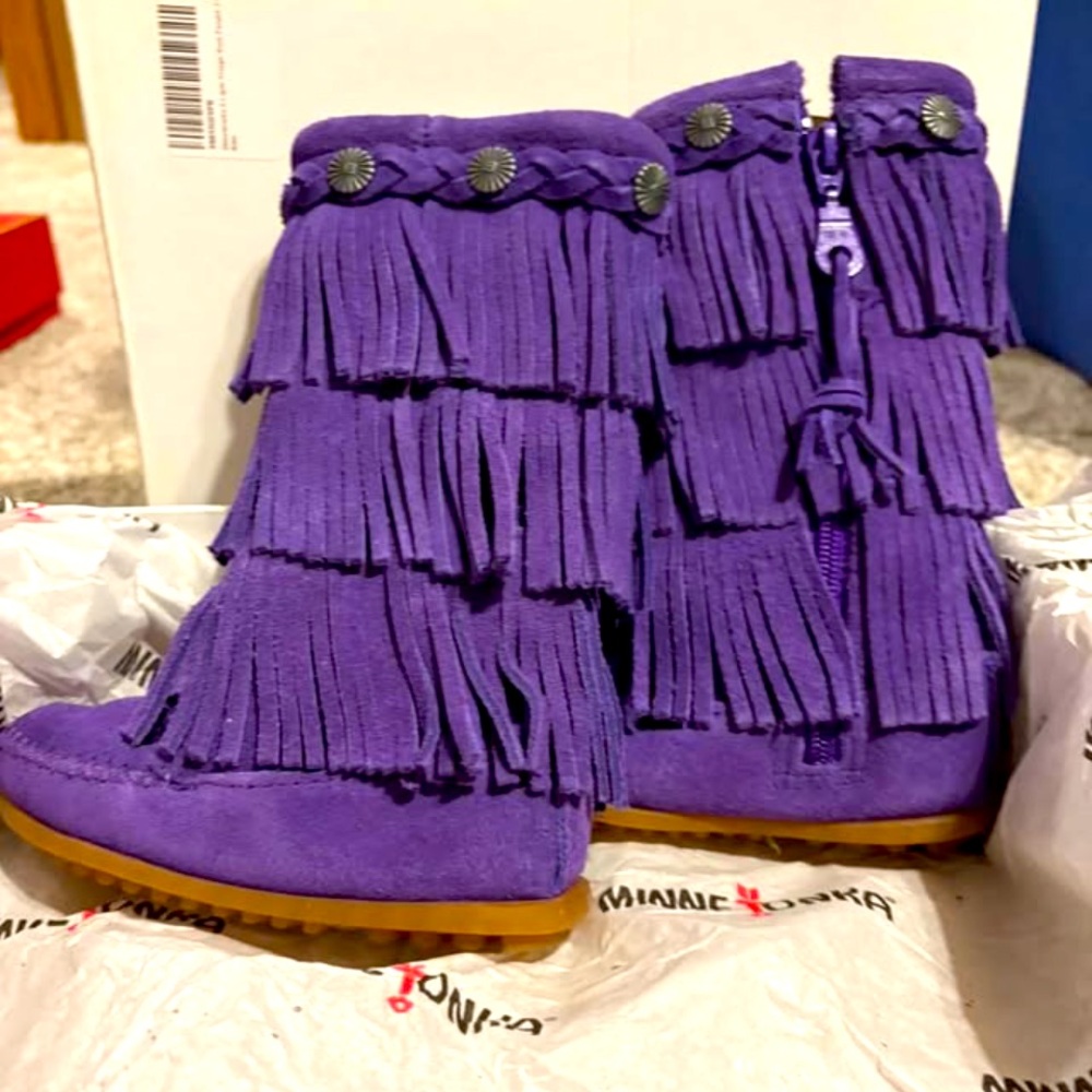 Minnetonka Tall Fringe Purple Boot